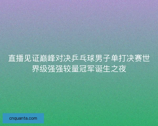 直播见证巅峰对决乒乓球男子单打决赛世界级强强较量冠军诞生之夜
